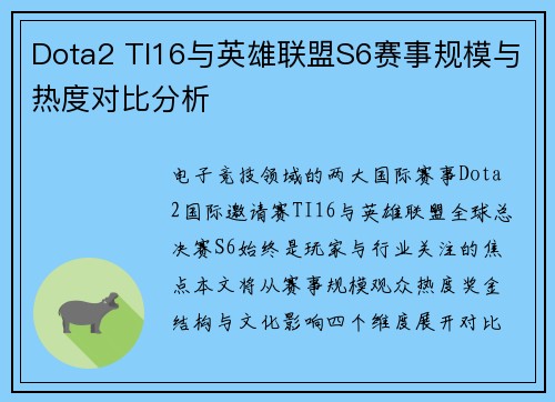 Dota2 TI16与英雄联盟S6赛事规模与热度对比分析