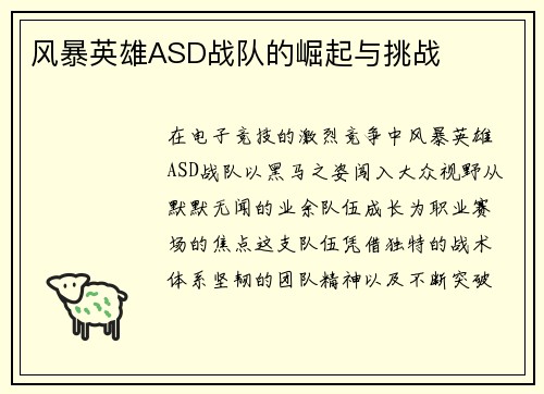 风暴英雄ASD战队的崛起与挑战
